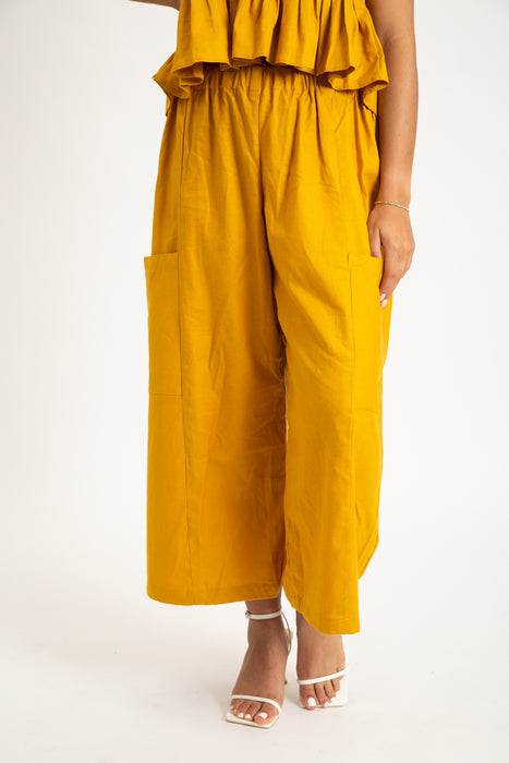 Linen Mustered Yellow Peace Pant