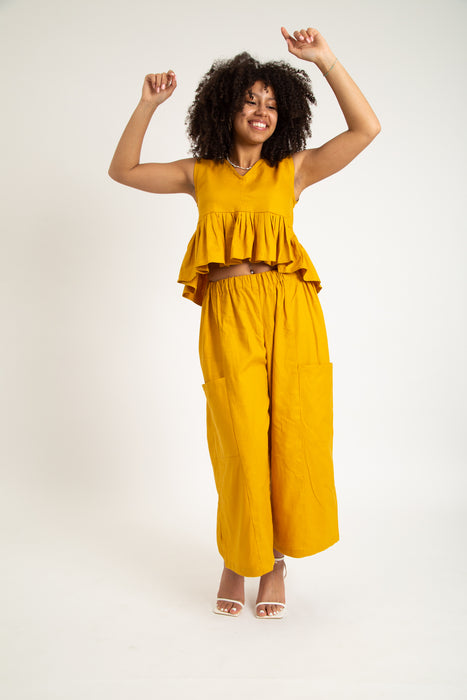 Linen Mustered Yellow Peace Pant