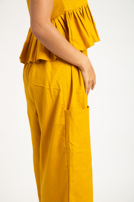 Linen Mustered Yellow Peace Pant