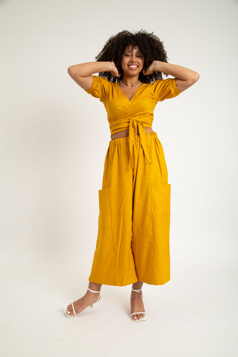 Linen Mustered Yellow Peace Pant