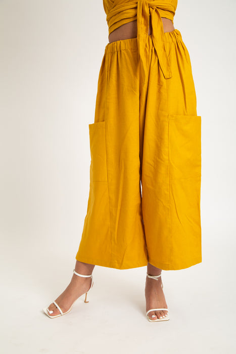 Linen Mustered Yellow Peace Pant