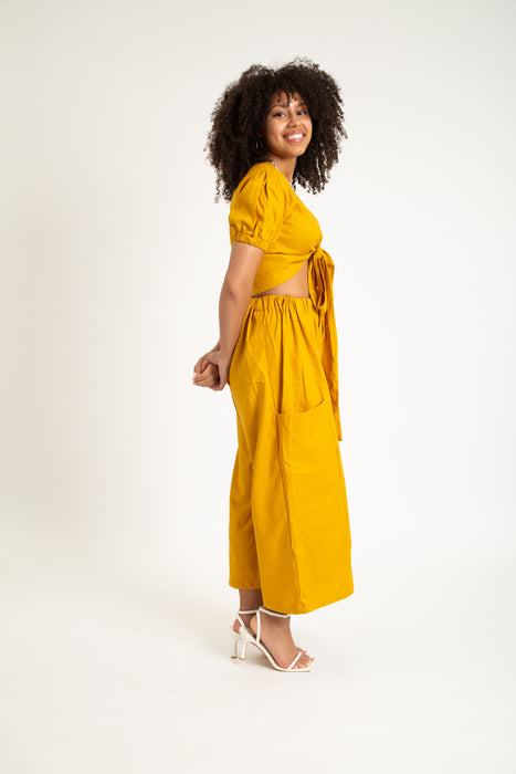 Linen Mustered Yellow Peace Pant