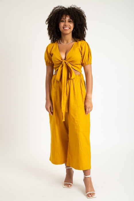 Linen Mustered Yellow Peace Pant