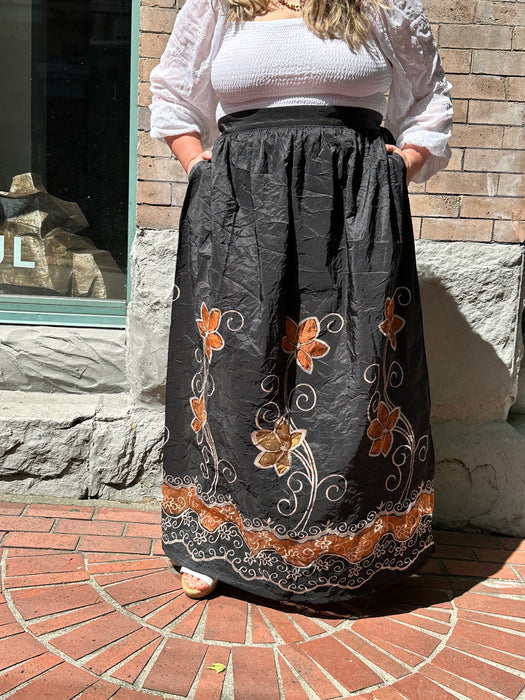 Embroidery Maxi Berry Gathered Skirt