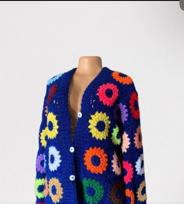 Blue Patch Crochet Cardigan (Pre-order)