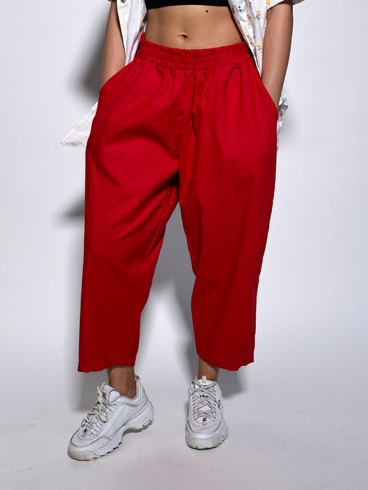 Red Linen Relief Pant