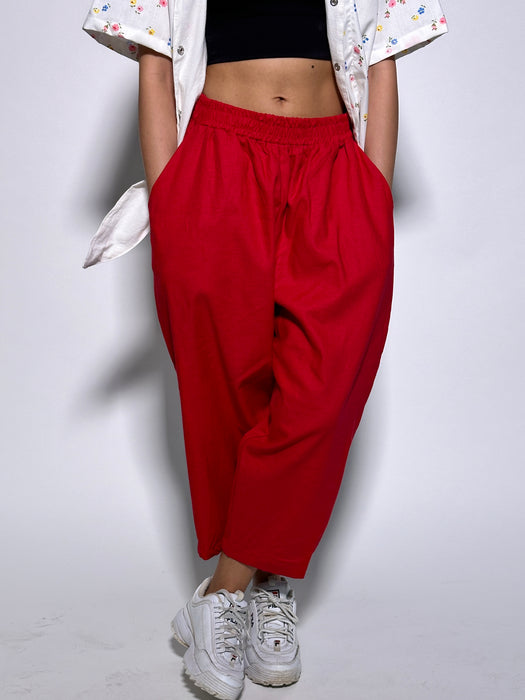 Red Linen Relief Pant