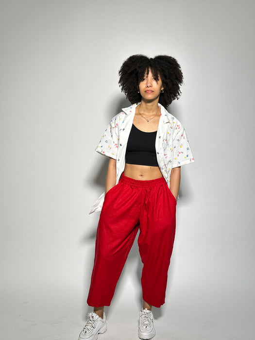 Red Linen Relief Pant