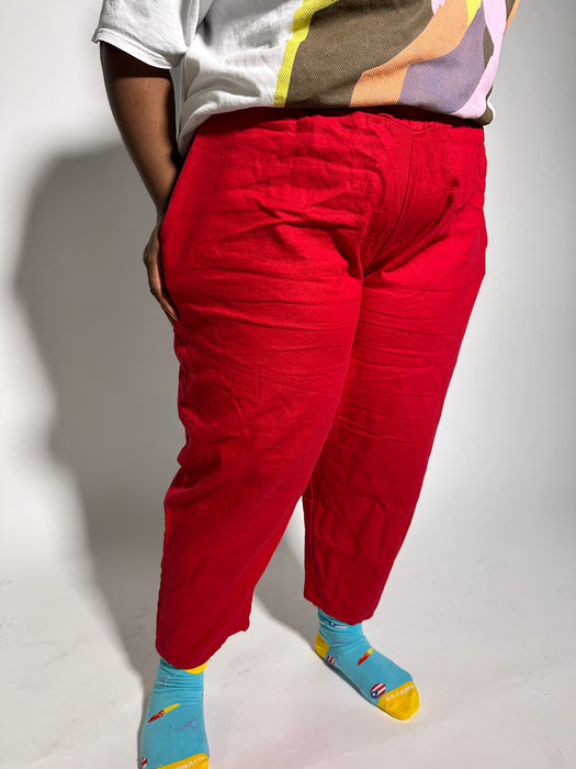 Red Linen Relief Pant