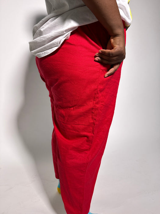 Red Linen Relief Pant