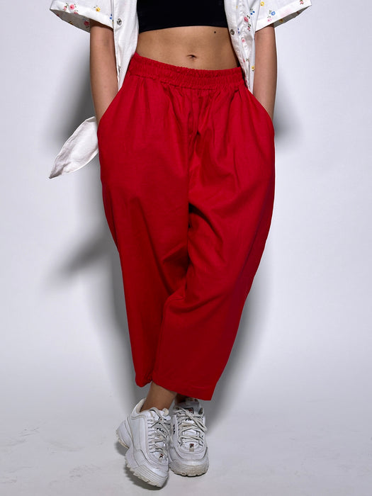 Red Linen Relief Pant