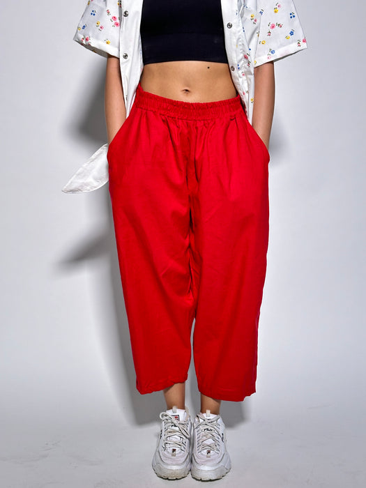 Red Linen Relief Pant