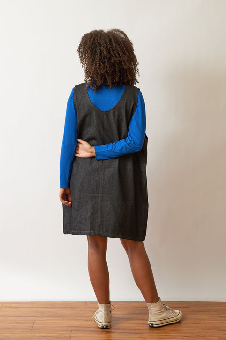 Black Denim Reversible Pinafore Dress