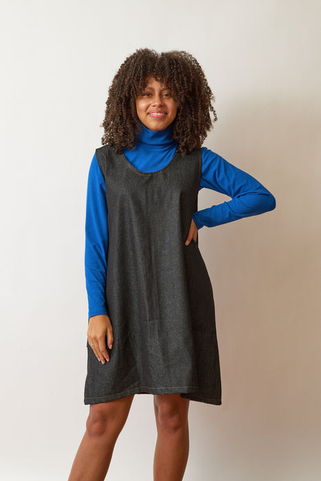 Black Denim Reversible Pinafore Dress