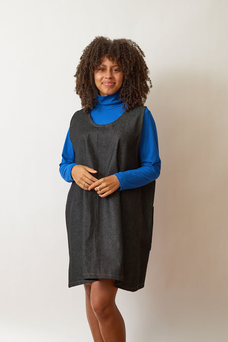 Black Denim Reversible Pinafore Dress