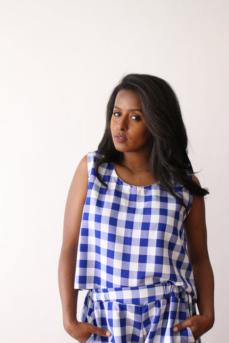 Blue Gingham Tank Top