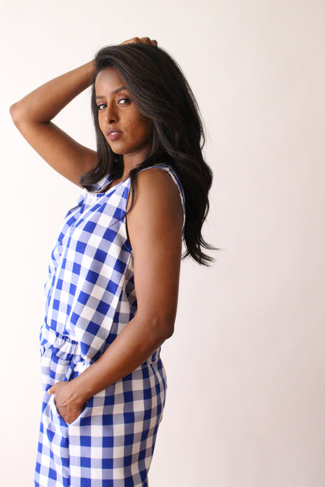 Blue Gingham Tank Top